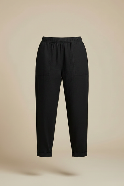 Pantalon Utilitaire Noir Femme - Lin - vue 3