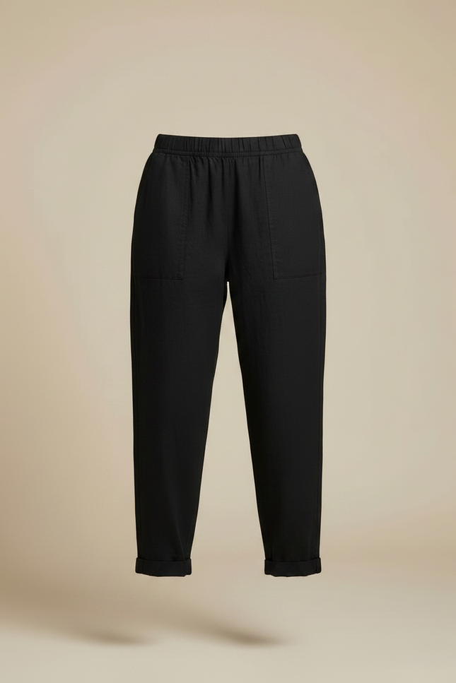 Pantalon Utilitaire Noir Femme - Lin - vue 3