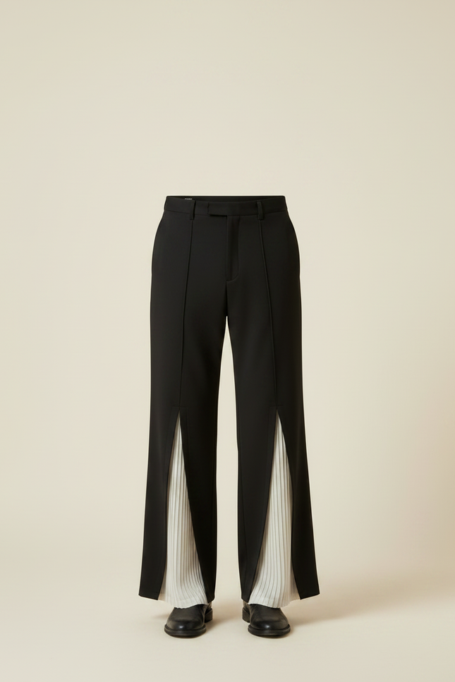 Pantalon Noir Large Plissé Décontracté Homme - Polyester - vue 3
