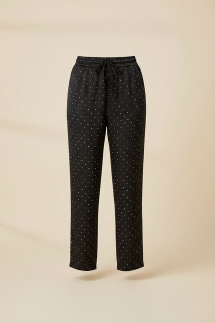 Pantalon Noir À Pois Coupe Droite Décontracté - Satin - vue 3