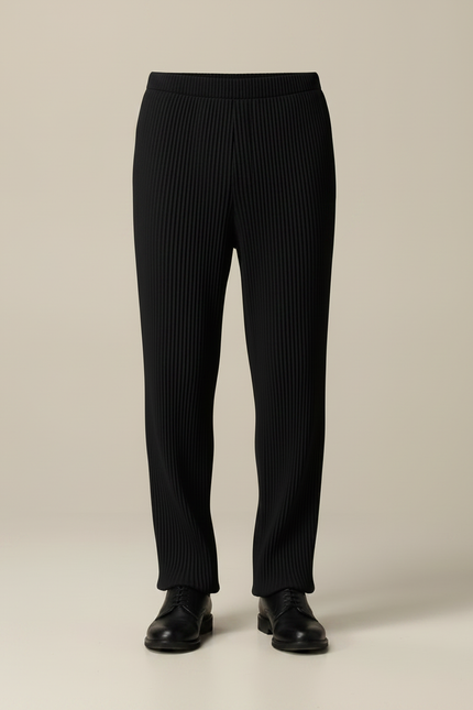 Pantalon Noir Plissé Confortable Ample Décontracté Homme - Polyester - vue 3