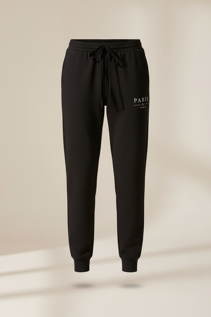 Pantalon Noir Jogging Molletonné Sport Décontracté PARIS - vue 3