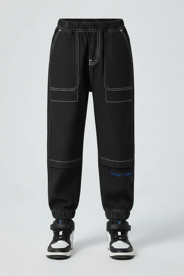 Pantalon Noir Jogger Denim Enfant Décontracté Élastique - Jean - vue 3