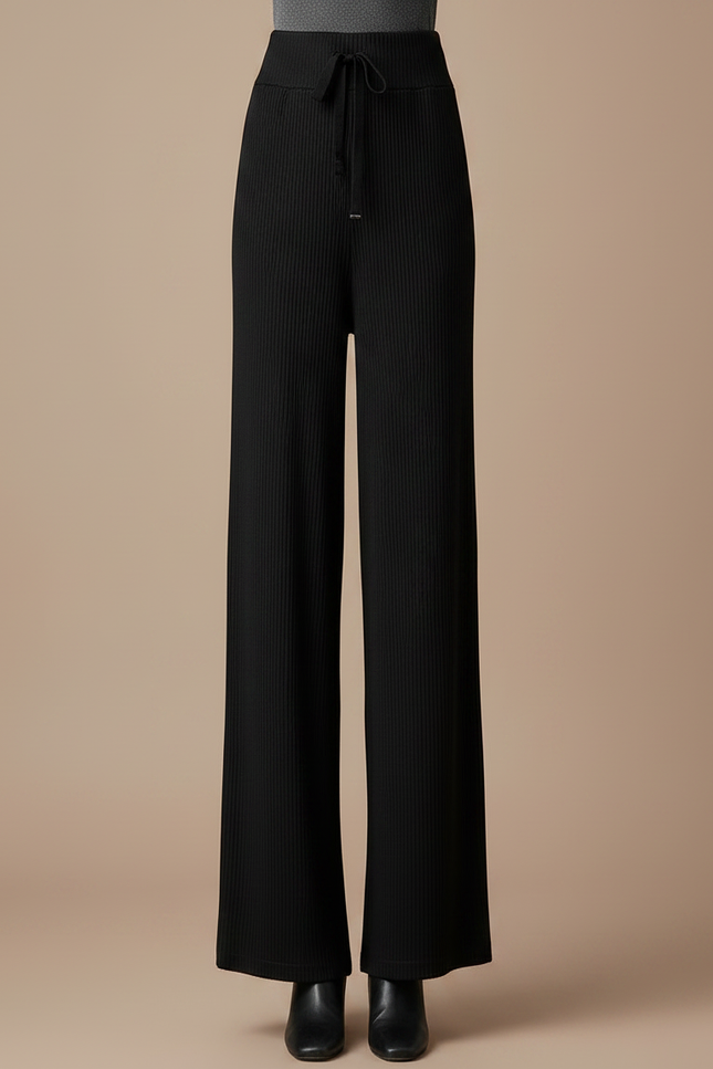 Pantalon Noir Côtelé Large Fluide Confortable - Maille - vue 3