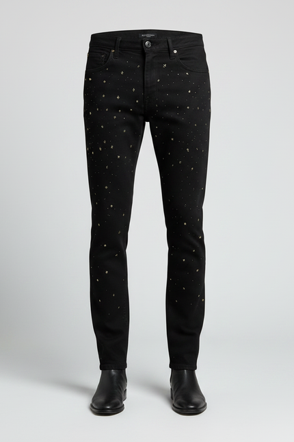 Pantalon Noir Slim Brodé Étoiles Homme Tendance - Jean - vue 3