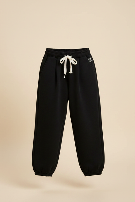 Pantalon Noir Ample Molletonné Cordon Fille - vue 3