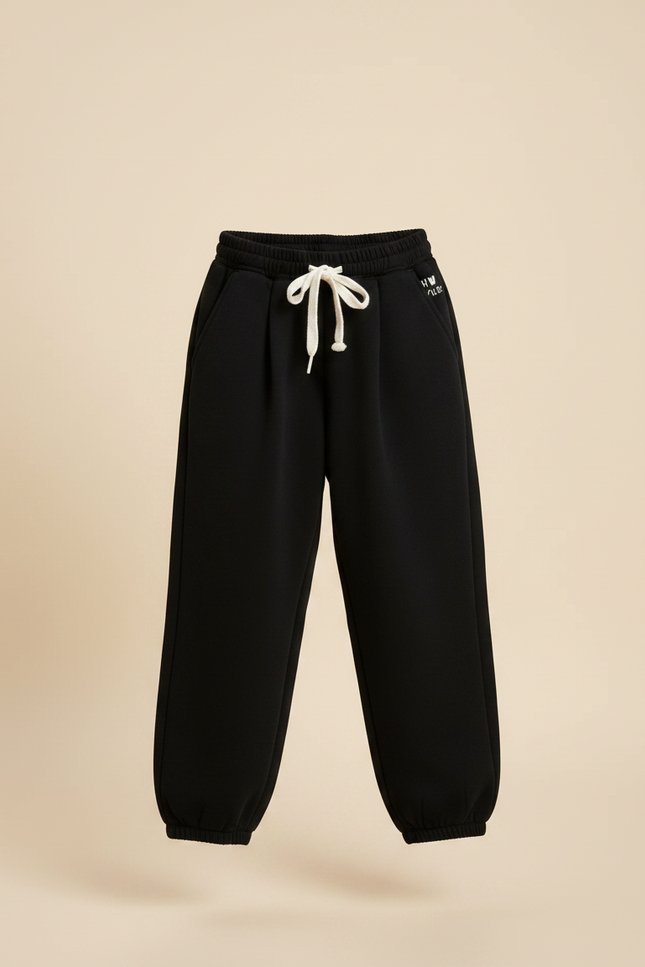 Pantalon Noir Ample Molletonné Cordon Fille - vue 3