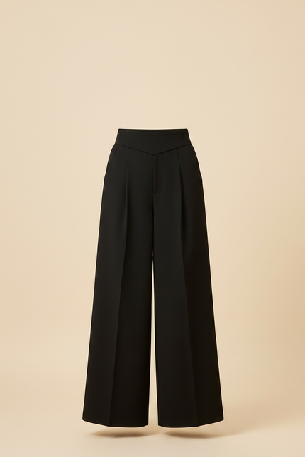 Pantalon Noir Large Taille Haute Élégant Femme - Polyester - vue 3