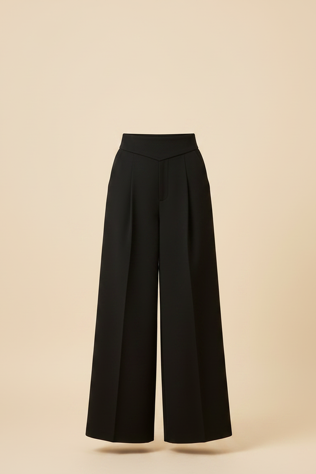 Pantalon Noir Large Taille Haute Élégant Femme - Polyester - vue 3