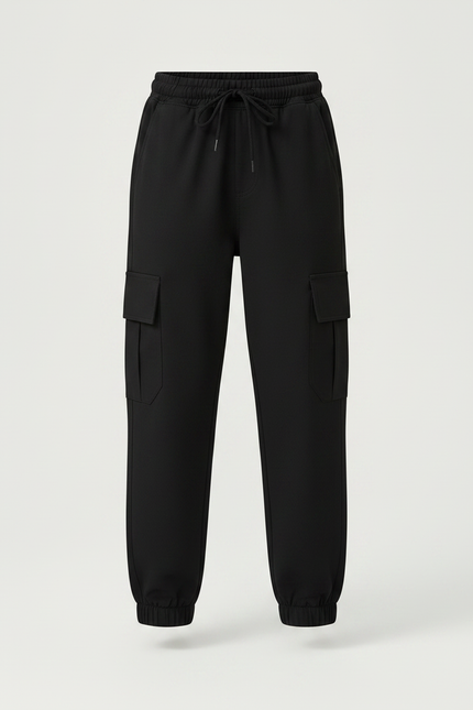 Pantalon Noir Cargo Ample Cordon Enfant - Polyester - vue 3