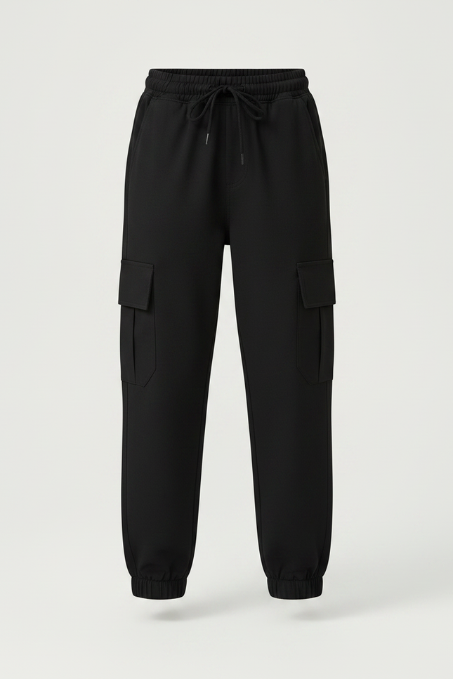 Pantalon Noir Cargo Ample Cordon Enfant - Polyester - vue 3