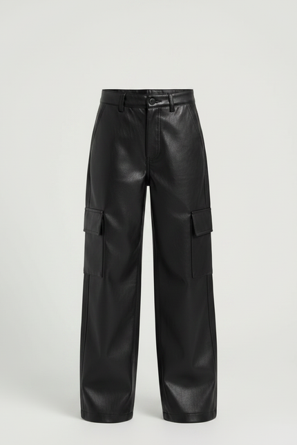 Pantalon Large Cuir Noir - Simili cuir - vue 3