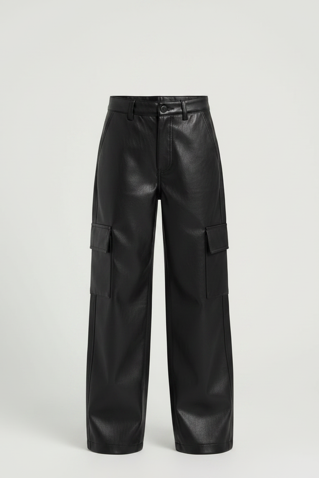 Pantalon Large Cuir Noir - Simili cuir - vue 3