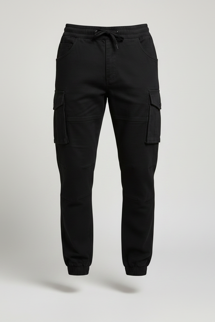 Pantalon Noir Cargo Homme Coton Décontracté Urbain - vue 3