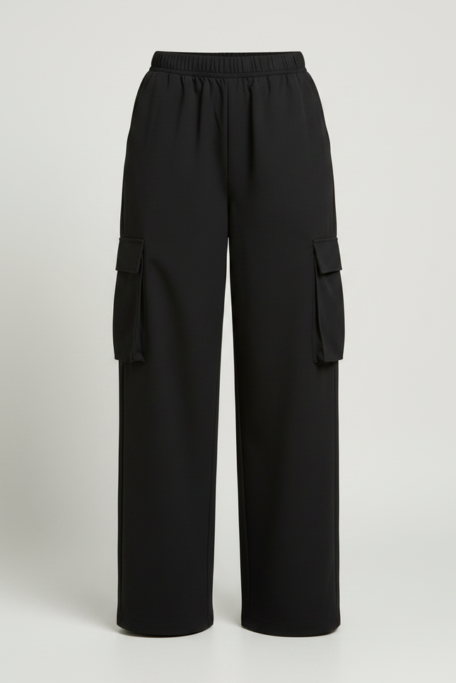 Pantalon Noir Cargo Ample Taille Haute Femme - Polyester - vue 3