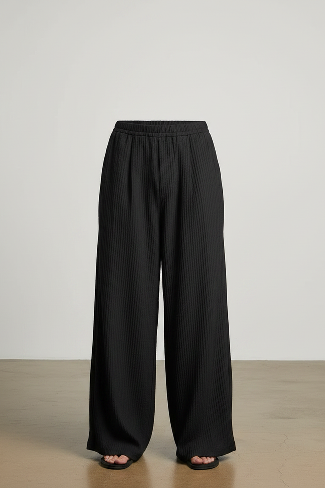 Pantalon Noir Plissé Ample Décontracté Homme Large - Polyester - vue 3