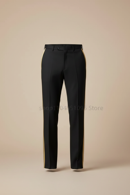 Pantalon Noir Bande Dorée Droit Habillé Homme - Gabardine - vue 3