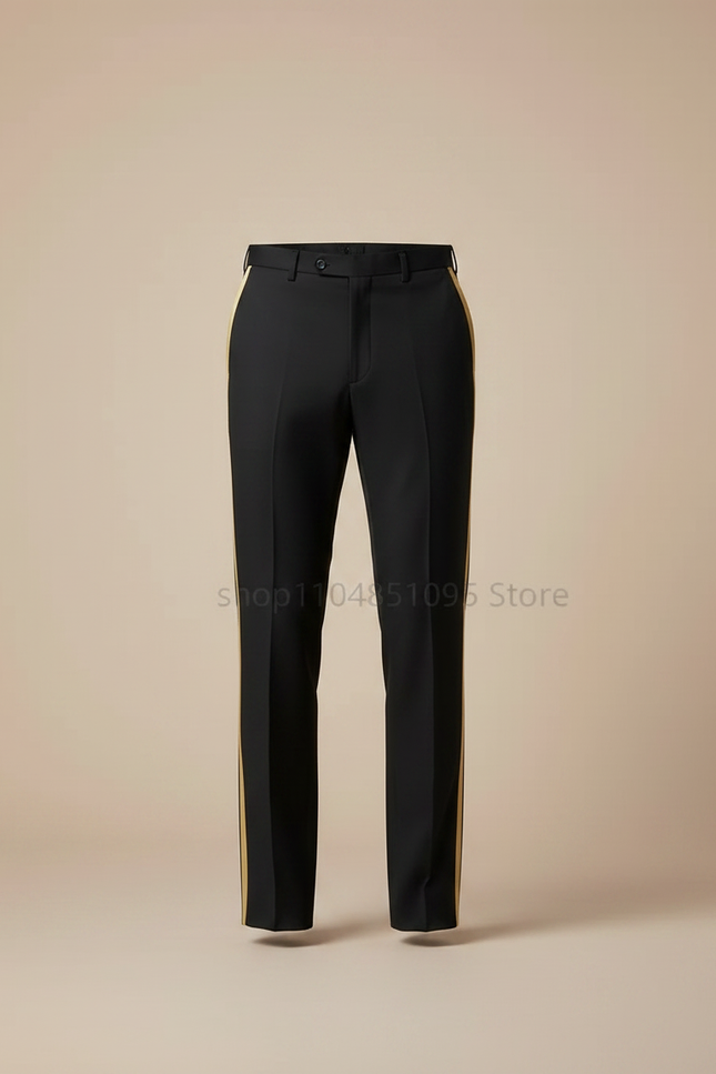 Pantalon Noir Bande Dorée Droit Habillé Homme - Gabardine - vue 3