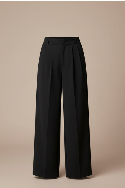 Pantalon Noir Ample Plissé Taille Haute Fille - Polyester - vue 3