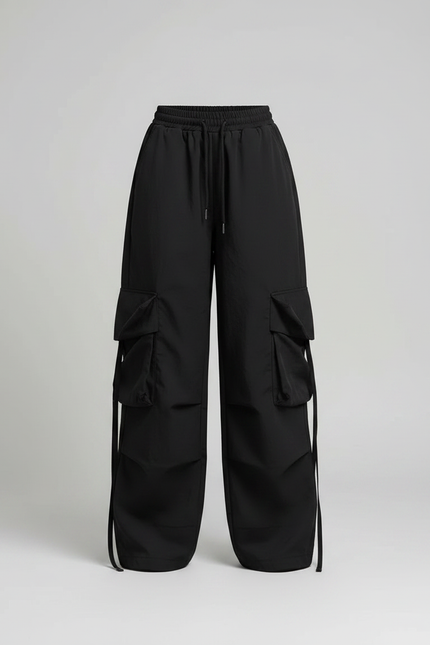 Pantalon Noir Cargo Ample Décontracté Oversize - Polyester - vue 3