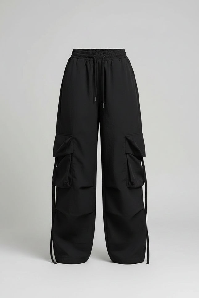Pantalon Noir Cargo Ample Décontracté Oversize - Polyester - vue 3