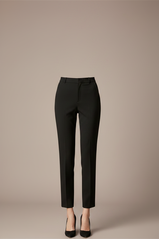 Pantalon Noir Taille Haute Droit Élégant Femme - Gabardine - vue 3