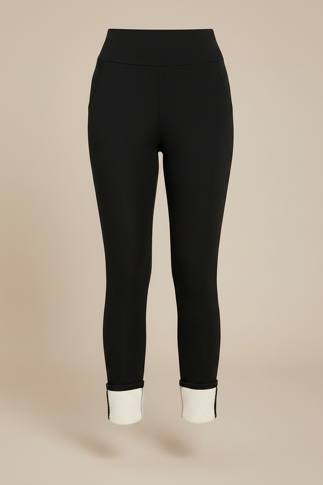 Pantalon Noir Doublé Chaud Taille Haute Femme - Molleton - vue 3