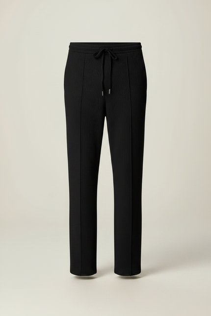 Pantalon Noir Plissé Décontracté Cordon Large - Maille - vue 3
