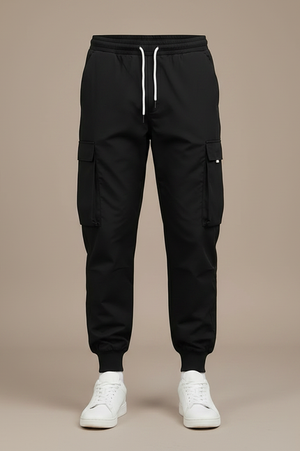 Pantalon Noir Cargo Cordon Ajusté Homme Sportif - Polyester - vue 3