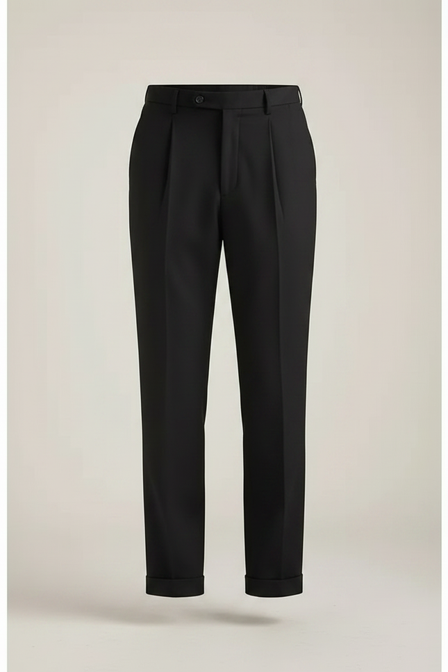 Pantalon Noir Plissé Droit Élégant Habillé Homme - Gabardine - vue 3