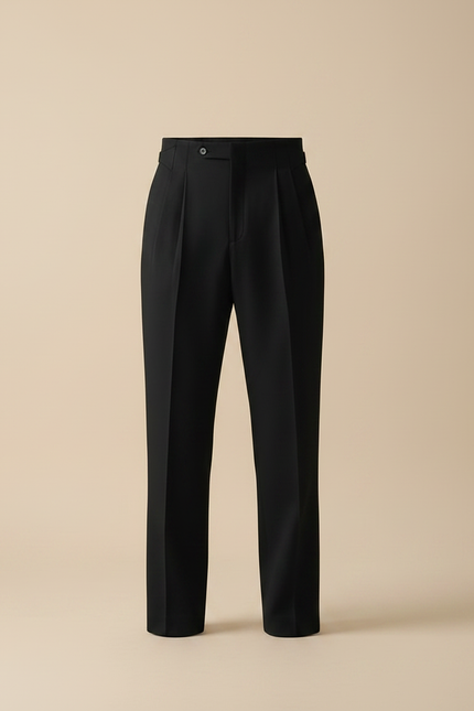 Pantalon Noir Plissé Taille Haute Élégant Droit - Gabardine - vue 3