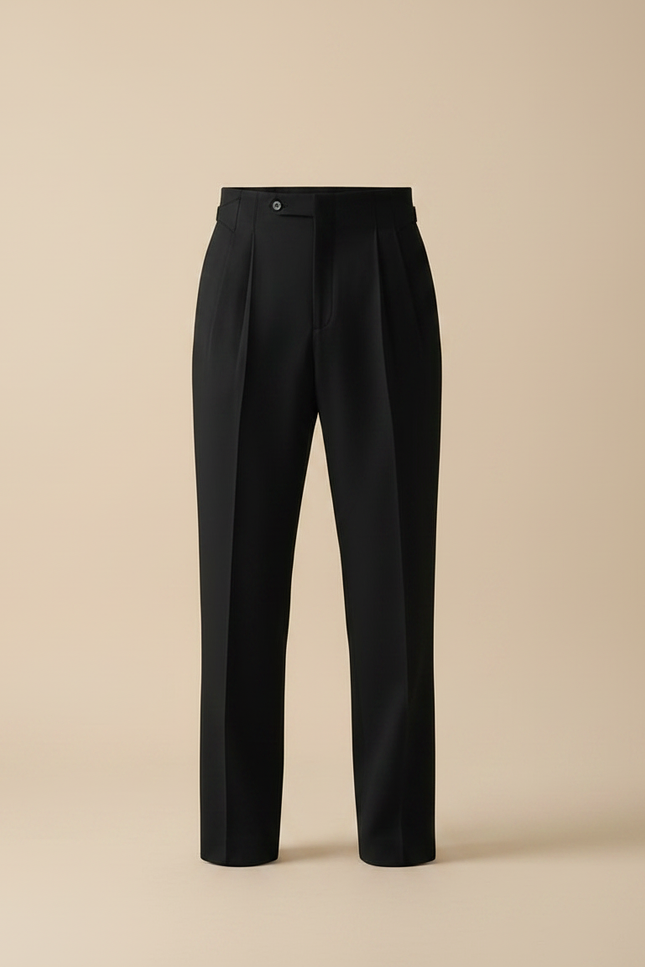 Pantalon Noir Plissé Taille Haute Élégant Droit - Gabardine - vue 3