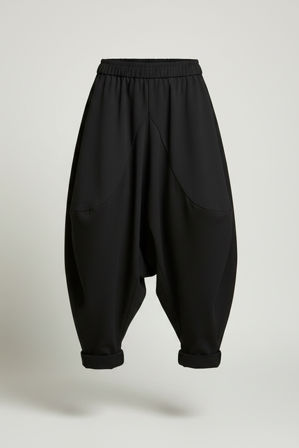 Pantalon Noir Harem Ample Décontracté Fluide - Gabardine - vue 3