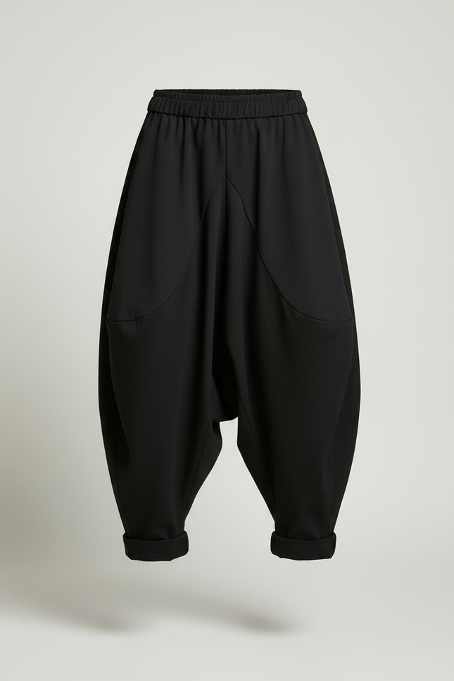 Pantalon Noir Harem Ample Décontracté Fluide - Gabardine - vue 3