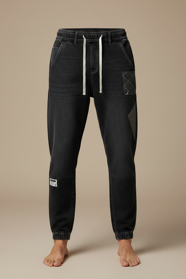 Pantalon Noir Homme Denim Ample Décontracté Cordon - Jean - vue 3