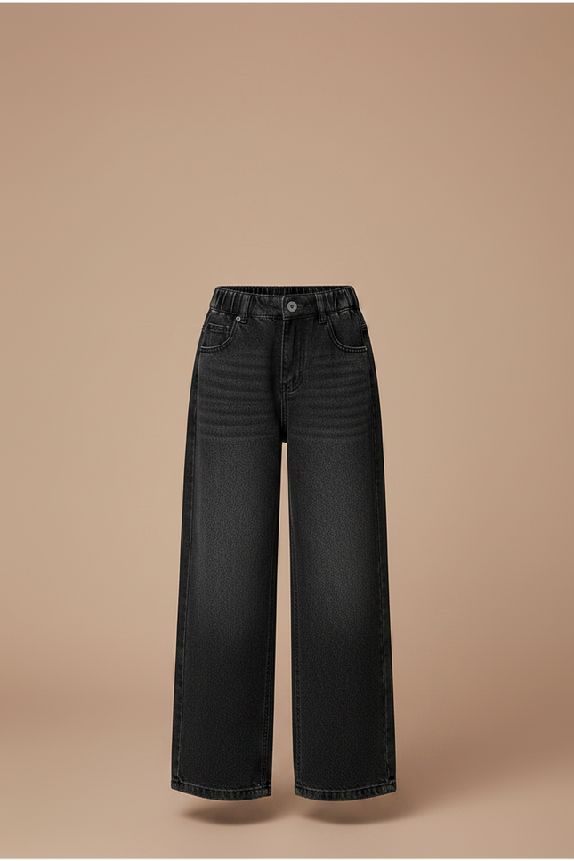 Pantalon Noir Ample Droit Décontracté Enfant Hiver - Jean - vue 3