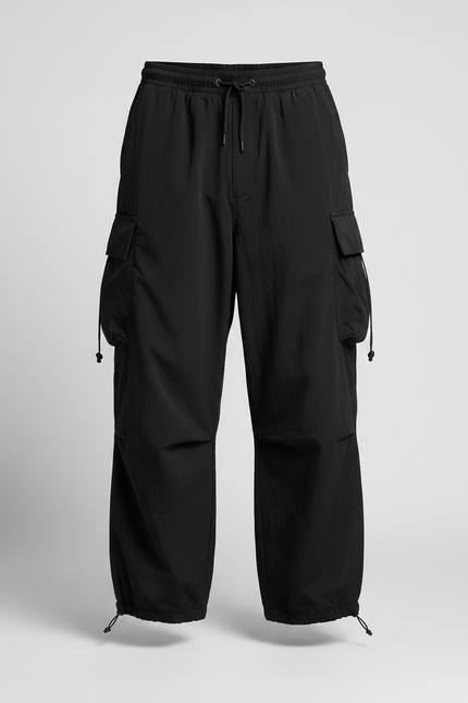 Pantalon Noir Cargo Ample Cordon Streetwear Homme - Polyester - vue 3
