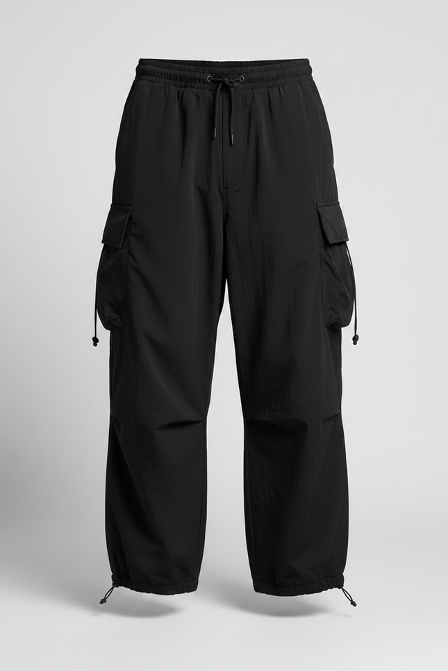 Pantalon Noir Cargo Ample Cordon Streetwear Homme - Polyester - vue 3