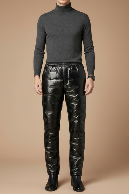 Pantalon Noir Brillant Matelassé Hiver Imperméable Homme - Polyester - vue 3