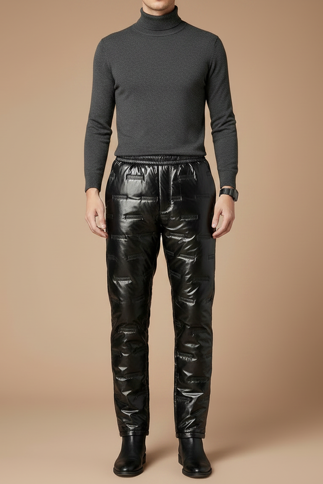 Pantalon Noir Brillant Matelassé Hiver Imperméable Homme - Polyester - vue 3