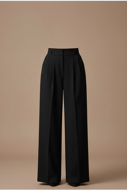Pantalon Noir Large Plissé Taille Haute Femme - Polyester - vue 3