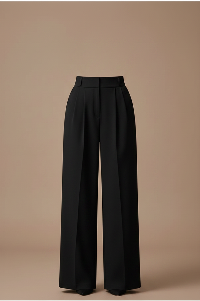 Pantalon Noir Large Plissé Taille Haute Femme - Polyester - vue 3