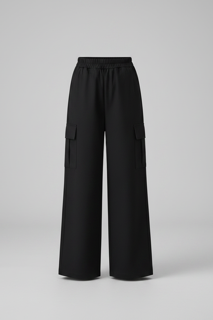 Pantalon Noir Cargo Ample Fille Hiver - Polyester - vue 3