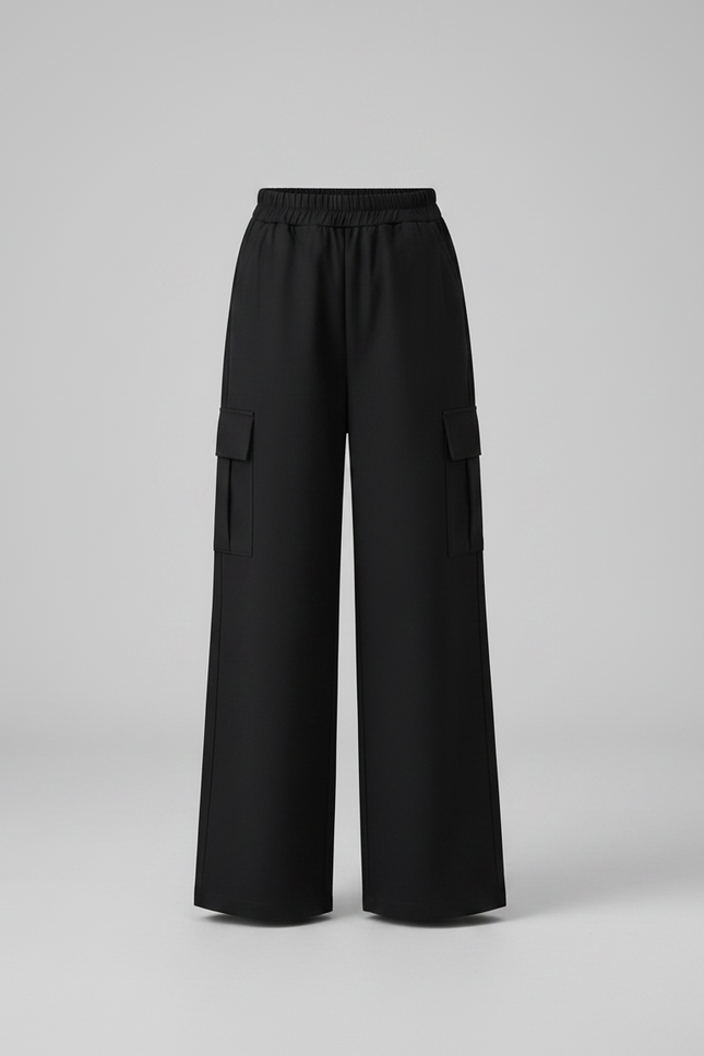 Pantalon Noir Cargo Ample Fille Hiver - Polyester - vue 3