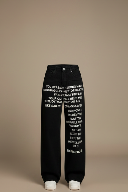 Pantalon Noir Ample Imprimé Lettres Streetwear - Jean - vue 3