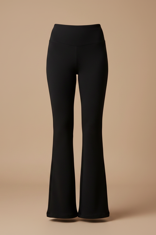 Pantalon Noir Évasé Taille Haute Fluide Confortable - Maille - vue 3