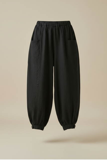 Pantalon Barrel Noir Femme - Lin - vue 3