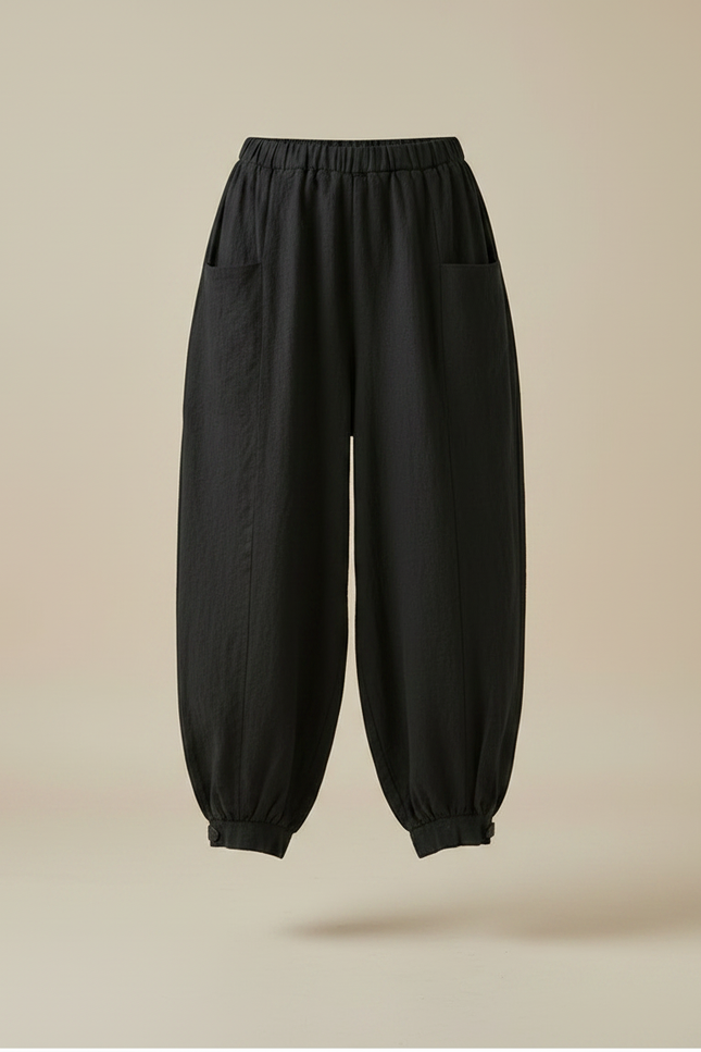 Pantalon Barrel Noir Femme - Lin - vue 3