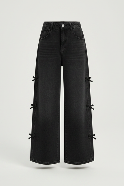 Pantalon Noir Large Denim Rubans Fille - Jean - vue 3