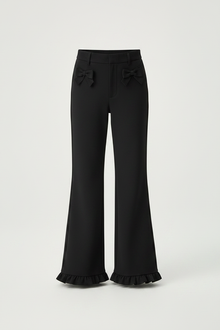 Pantalon Noir Évasé Volants Nœuds Fille Élégant - Polyester - vue 3